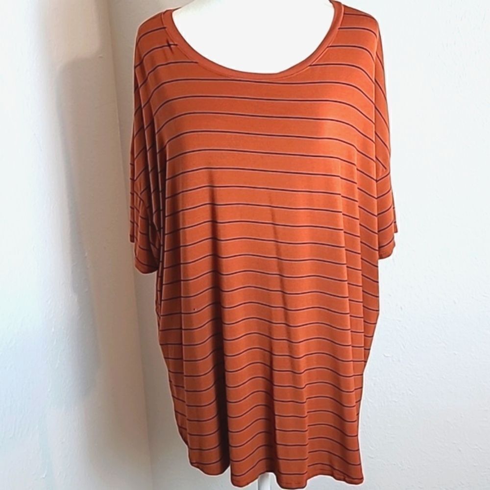 Time & Tru Rusty Orange Color T-Shirt with Navy Blue Stripes, Size XXXL (22)